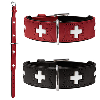 Hunter ошейник для собак Swiss кожа красный/черный