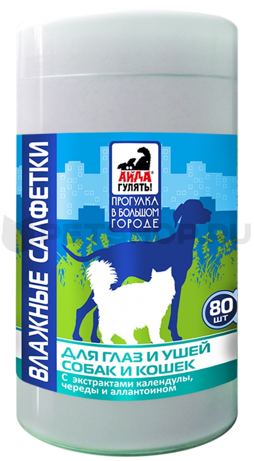 Салфетки влажные "Айда гулять" для собак и кошек для глаз и ушей, 80 шт.