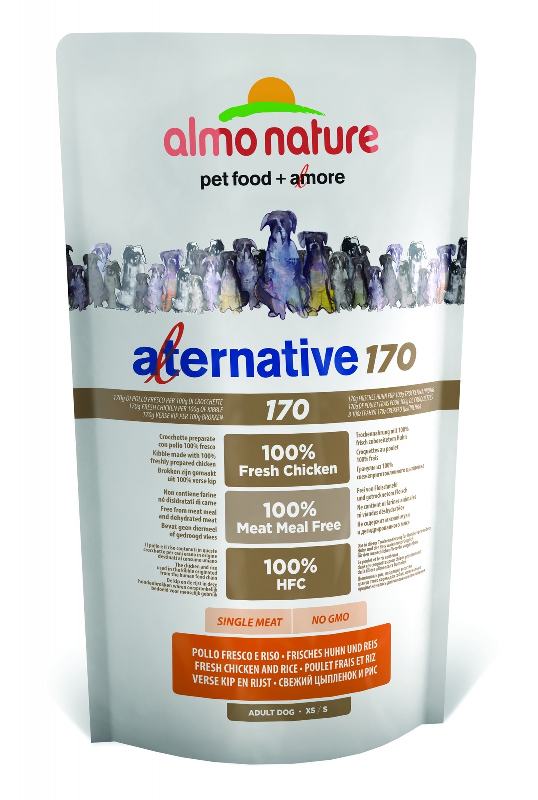 Корм Almo Nature Alternative со свежим цыпленком и рисом (75% мяса) для собак карликовых и мелких пород, Alternative 170 Chicken and Rice XS-S
