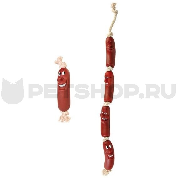 Игрушка для собак "Сарделька на веревке", 11 см