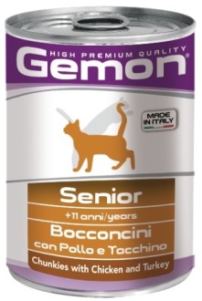 Gemon Cat консервы для пожилых кошек кусочки курицы с индейкой 415г