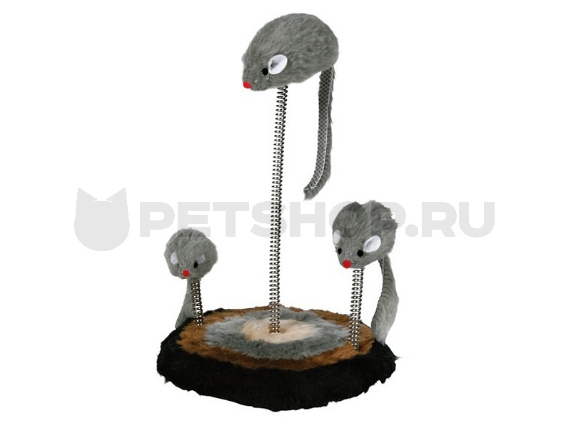 Игрушка для кошки "3 мышки на пружине" (на подставке), 15 х 22 см