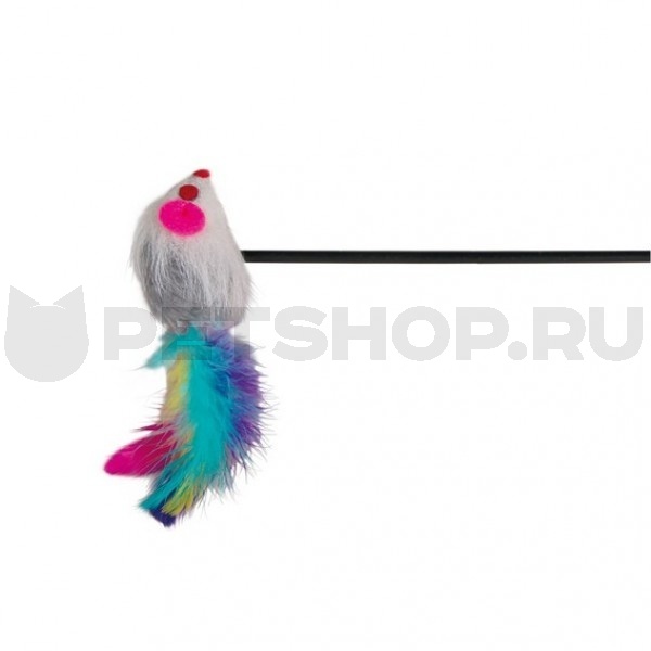 Игрушка для кошки "Удочка-дразнилка с мышкой", пластик/мех, 50 см