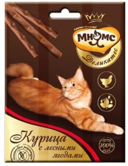 Мнямс Деликатес лакомые палочки 9 см для кошек с курицей и лесными ягодами 3х4 г