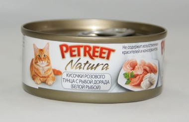Petreet консервы для кошек кусочки розового тунца с рыбой дорада 70 г