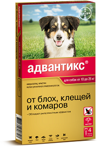 Bayer Адвантикс 250 С для собак 10-25 кг (4 пипетки х 2,5 мл)