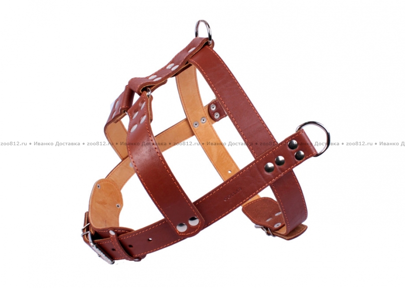 Collar двойная «тяговая N2» шлейка коричневого цвета для собак крупных пород
