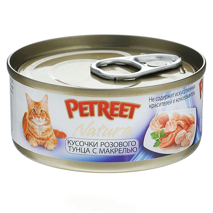 PETREET NATURA кусочки розового тунца с макрелью 70гр