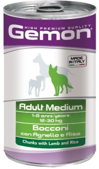 Gemon Dog Medium консервы для собак средних пород кусочки ягненка с рисом 1250г