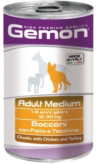Gemon Dog Medium консервы для собак средних пород кусочки курицы с индейкой 1250г