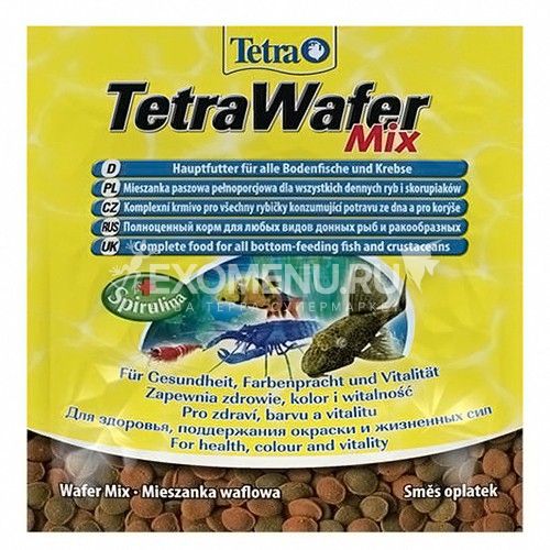 Корм основной с креветкой для плотоядных, травоядных  донных рыбTetraWaferMix таб. пакет 15 гр