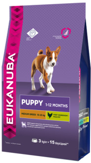 Корм Eukanuba для щенков средних пород с курицей, Puppy & Junior Medium breed