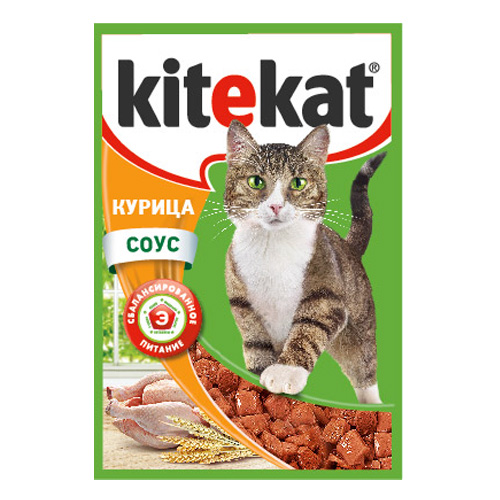 Kitekat паучи для кошек в соусе с курицей