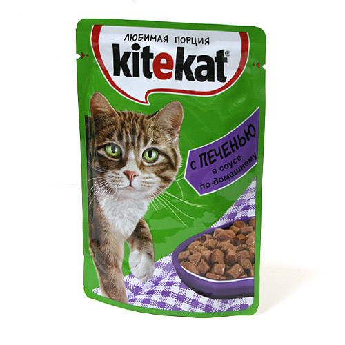 Kitekat паучи для кошек в соусе с печенью