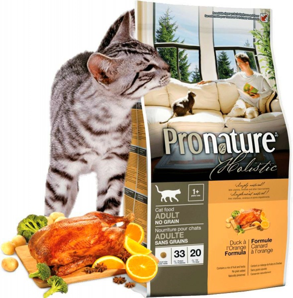 Pronature Holistic Adult беззерновой сухой корм для кошек (с уткой и апельсином)
