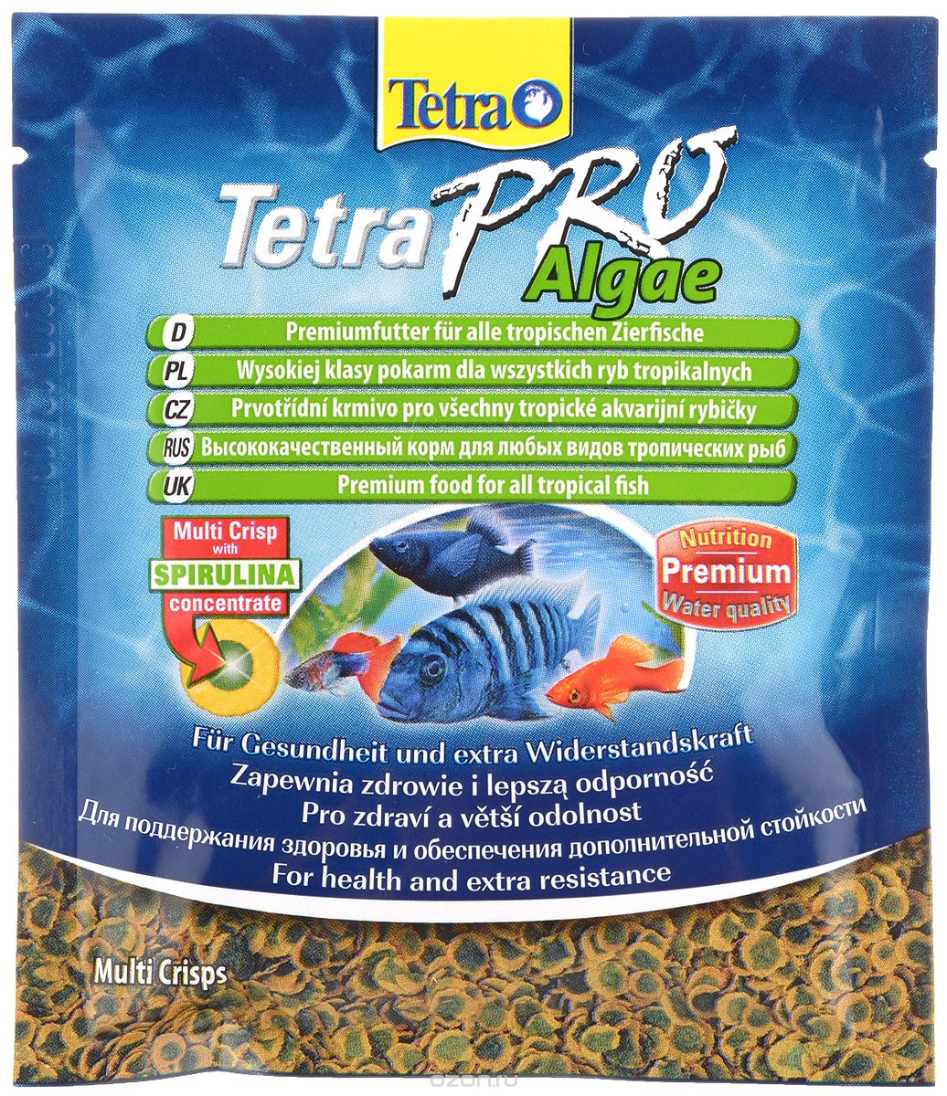 Корм для всех видов рыб со спирулиной Tetra Pro Algae 12 g чипсы