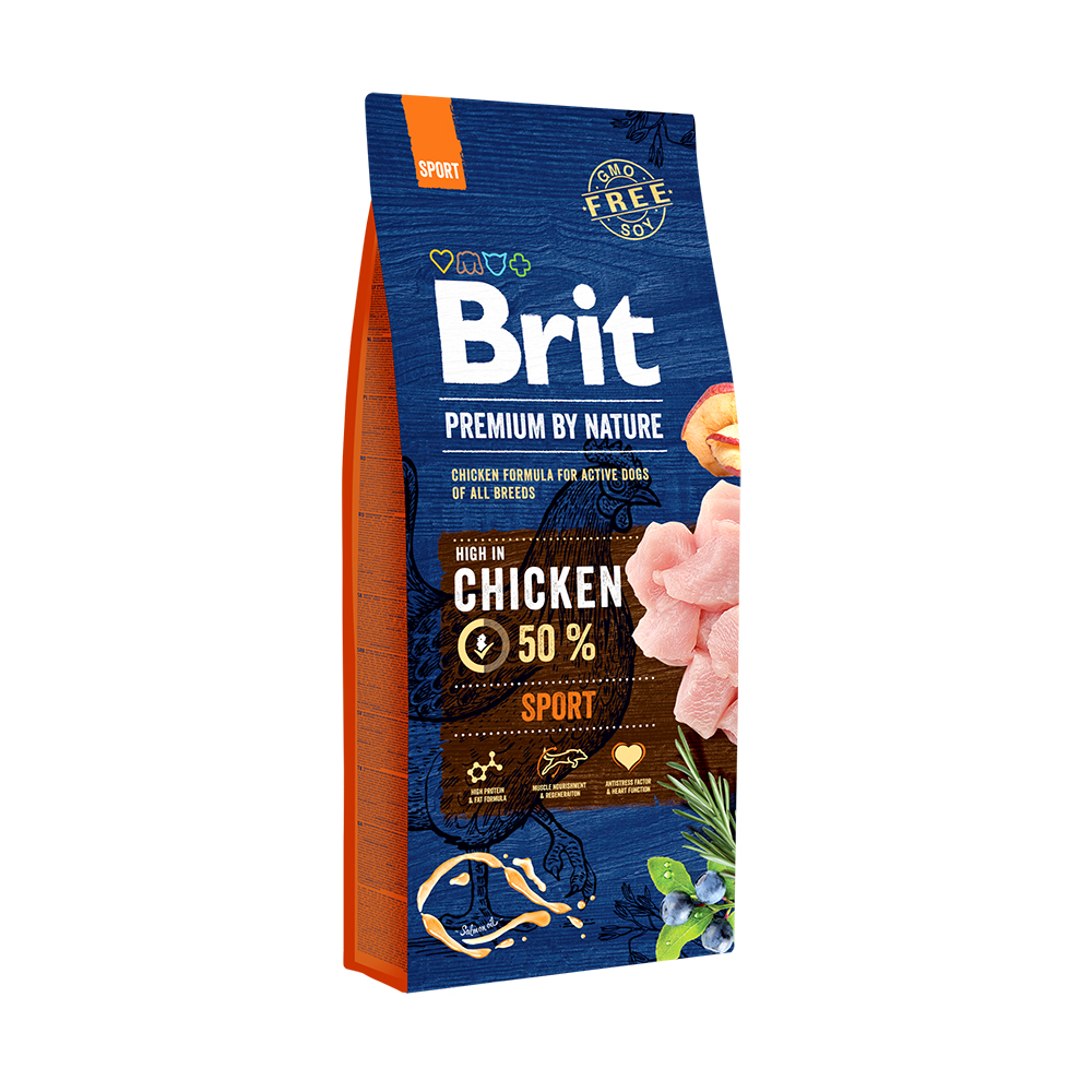 Корм Brit корм для взрослых собак с высокими затратами энергии, с курицей, Premium by Nature Sport