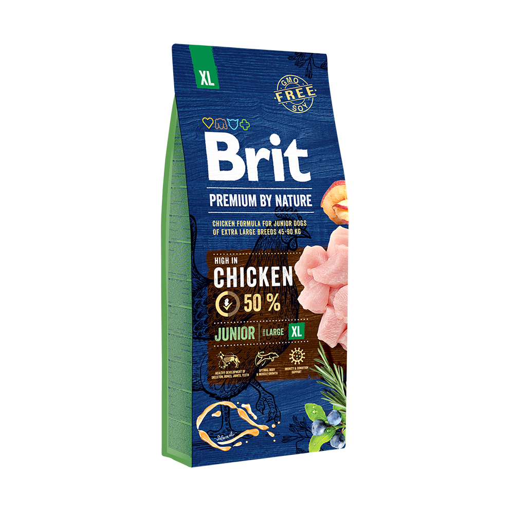 Корм Brit корм для щенков и молодых собак гигантских пород, с курицей, Premium by Nature Junior XL