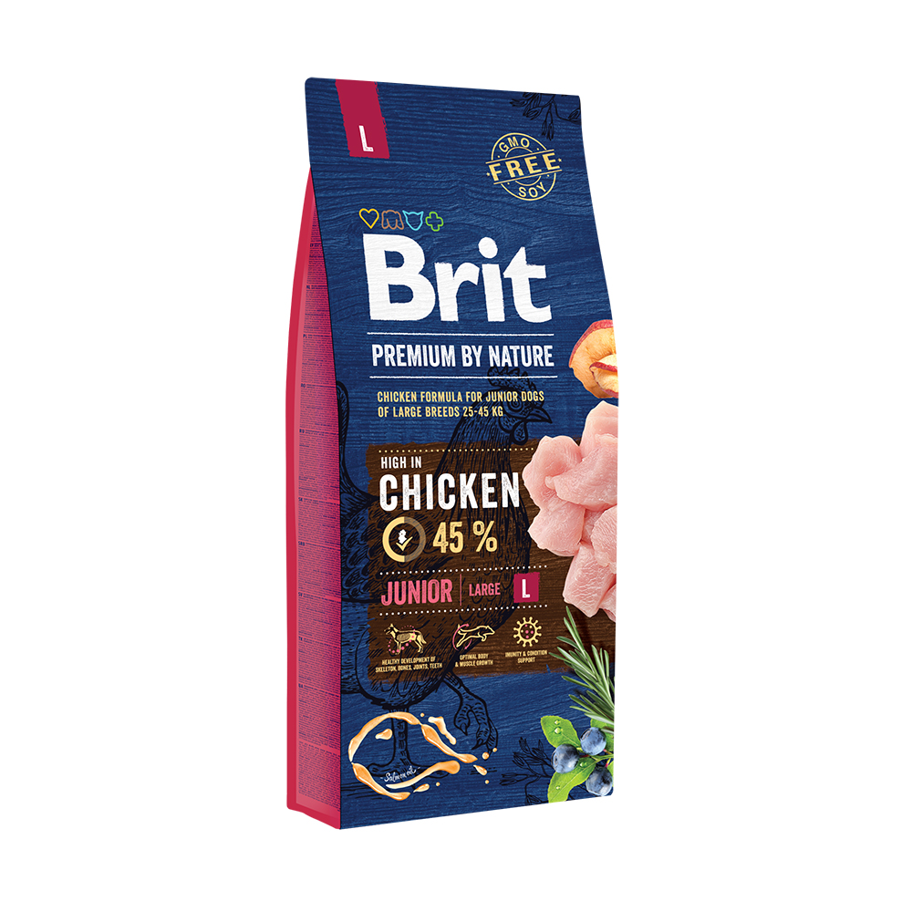 Корм Brit корм для щенков и молодых собак крупных пород, с курицей, Premium by Nature Junior L