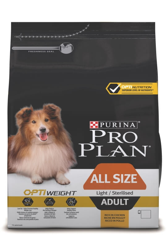 Корм Purina Pro Plan лайт для взрослых собак, склонных к избыточному весу и/или стерилизованных, с курицей и рисом, Adult Light