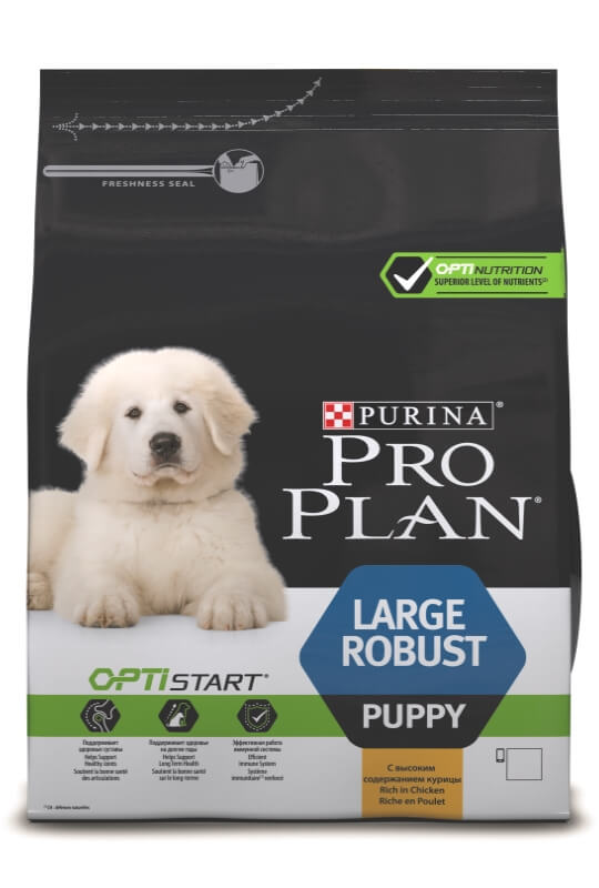 Корм Purina Pro Plan для щенков крупных пород с мощным телосложением, с курицей и рисом, Large Robust Puppy