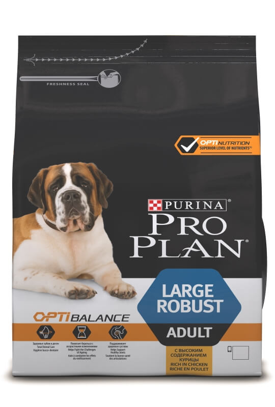 Корм Purina Pro Plan для взрослых собак крупных пород мощного телосложения, с курицей и рисом, Optibalance Adult Large Breed