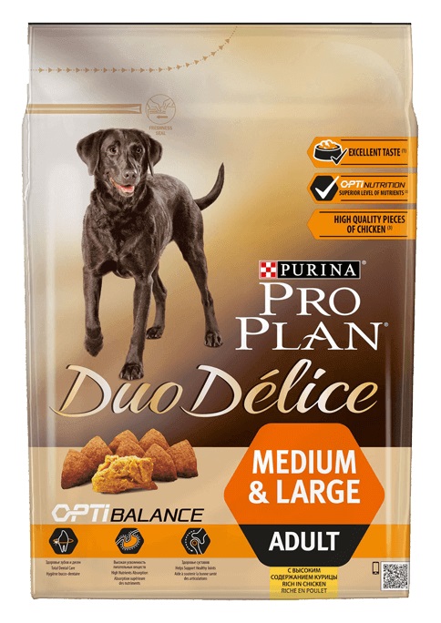 Корм Purina Pro Plan для взрослых собак средних и крупных пород с курицей и рисом, Duo Delice