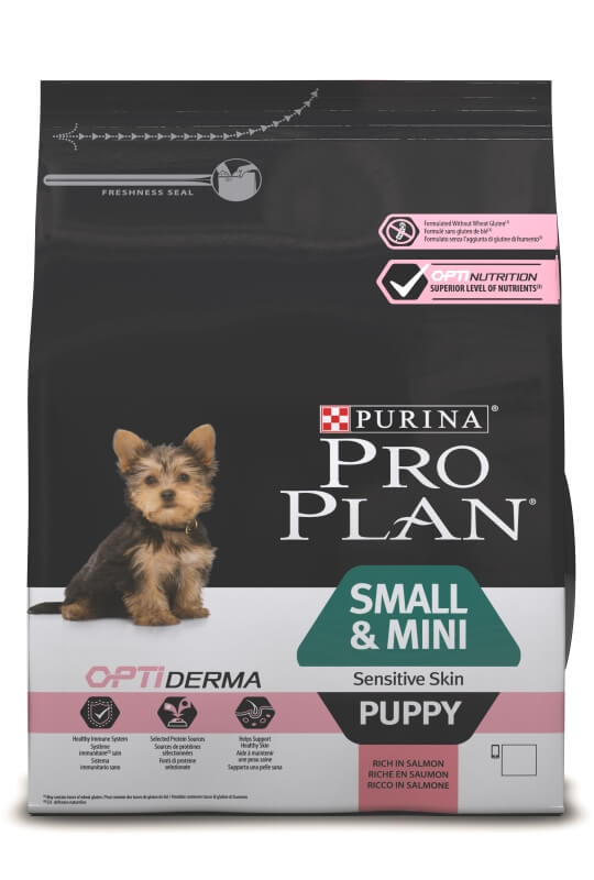 Корм Purina Pro Plan для щенков малых и карликовых пород с чувствительной кожей, с лососем и рисом, Pro Plan Small & Mini Puppy Sensitive Derma