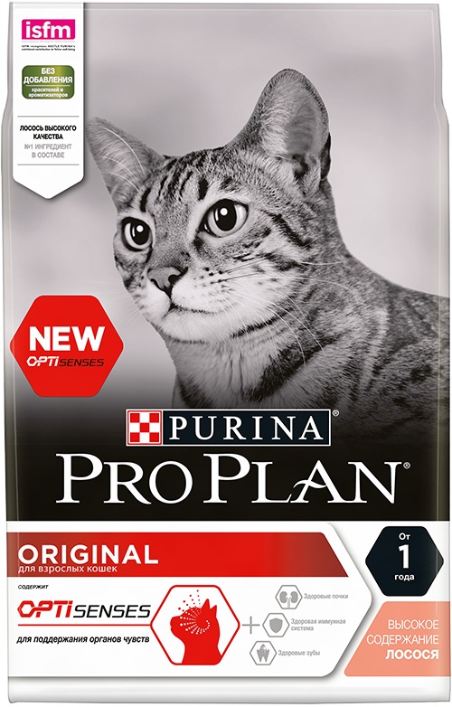 Корм Purina Pro Plan для поддержания органов чувств для взрослых кошек, с лососем, Optisenses Original Adult