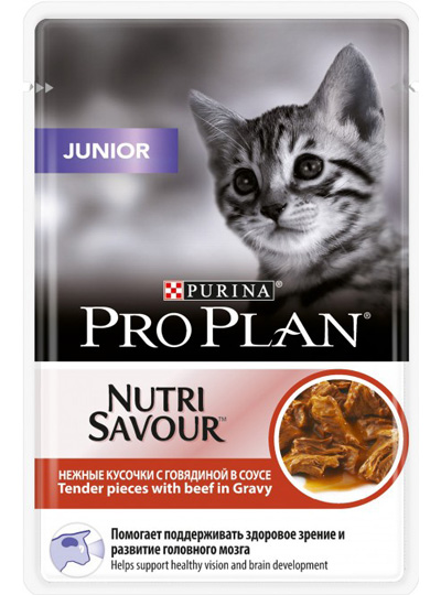 Purina Pro Plan кусочки в соусе для котят с говядиной, Junior