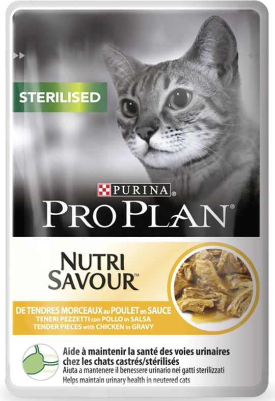 Purina Pro Plan кусочки в соусе для кастрированных кошек с курицей, Sterilised