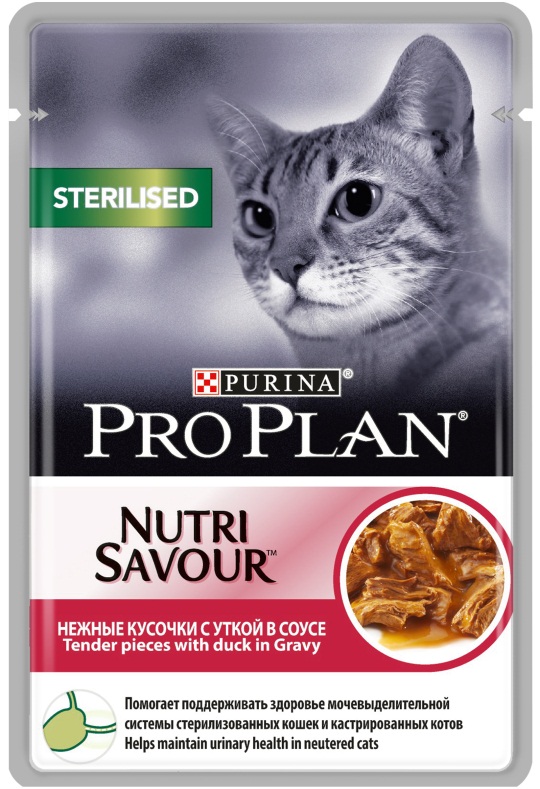 Purina Pro Plan кусочки в соусе для кастрированных кошек с уткой, Sterilised
