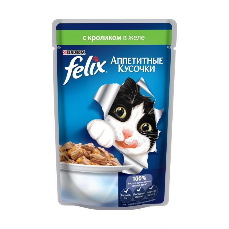 Felix кусочки в желе для кошек с кроликом