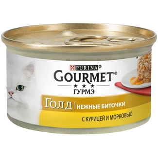 Консервы паштет для кошек нежные Gourmet Gold биточки с курицей и морковью