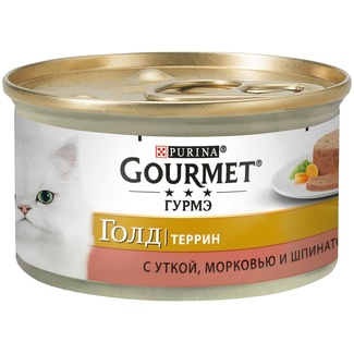 Кусочки в паштете для кошек с уткой, морковью и шпинатом по-французски