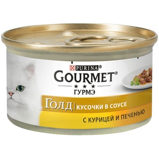 Кусочки в подливке для кошек с курицей и печенью