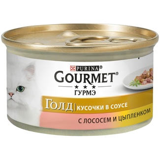 Кусочки в соусе для кошек с лососем и цыпленком
