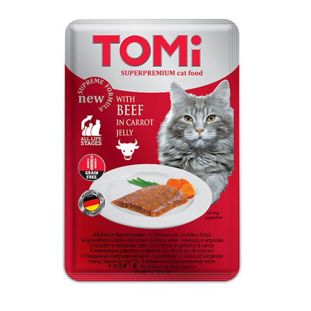 ToMi GF консервы для кошек-пауч c говядиной в морковном желе