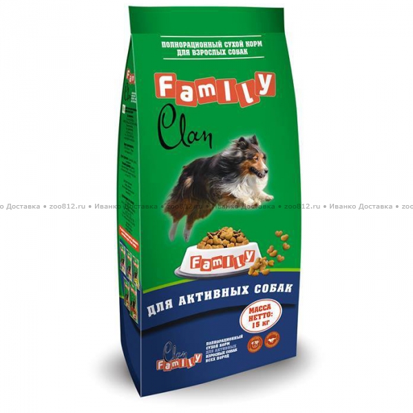 Clan Family сухой корм для взрослых активных собак (с курицей)