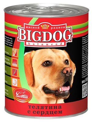 Консервы для собак BIG DOG телятина с сердцем