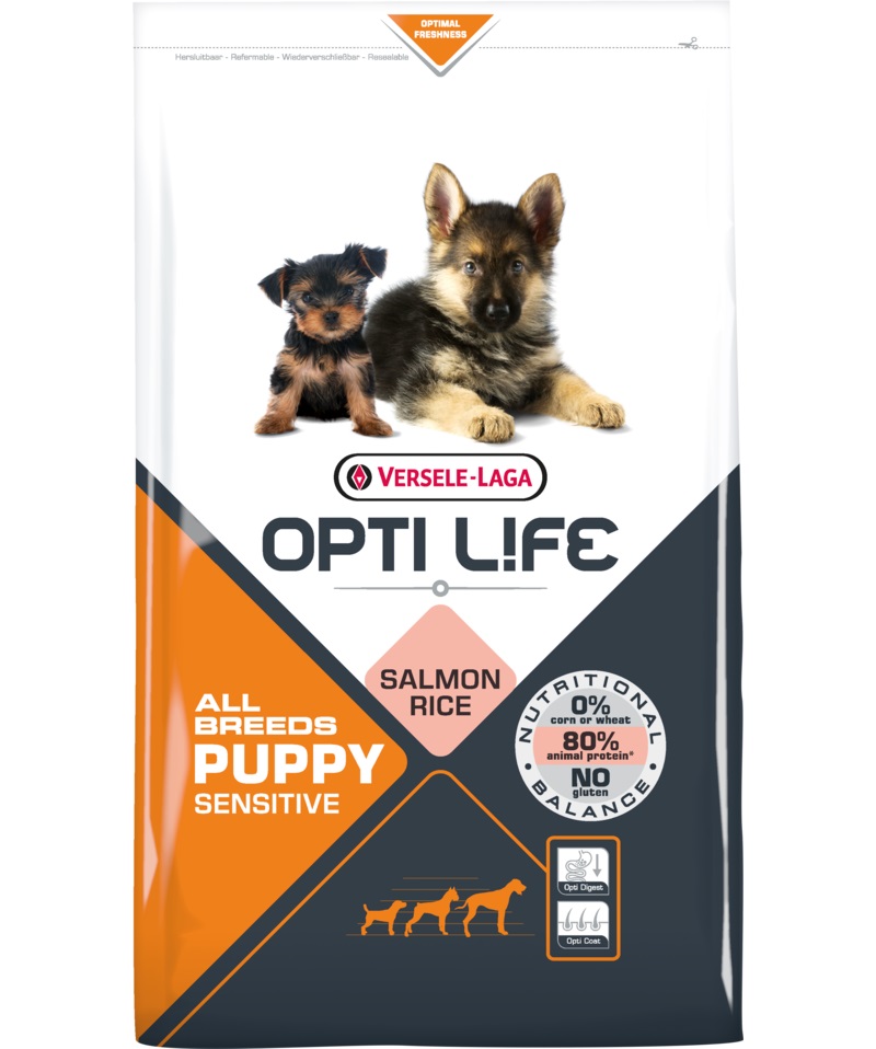 Корм Opti Life (Versele Laga) для щенков с чувствительным пищеварением с лососем и рисом, Opti Life Puppy Sensitive All Breeds