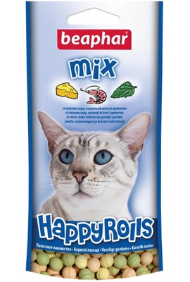 Beaphar лакомство с креветками, сыром и кошачьей мятой для кошек, 80 шт., Happy Rolls Mix