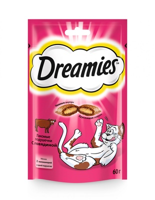 Лакомство для кошек Dreamies лакомые подушечки с говядиной