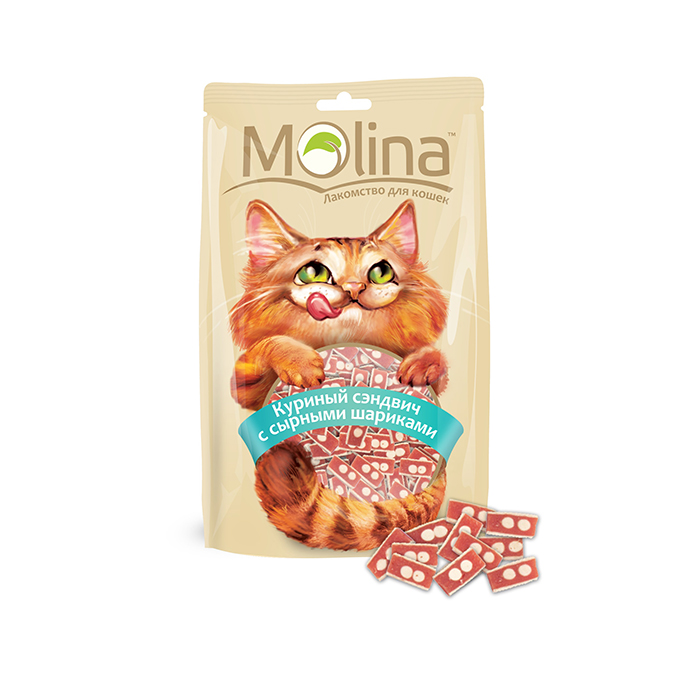 Лакомство для кошек Molina Куриный сэндвич с сырными шариками 80г