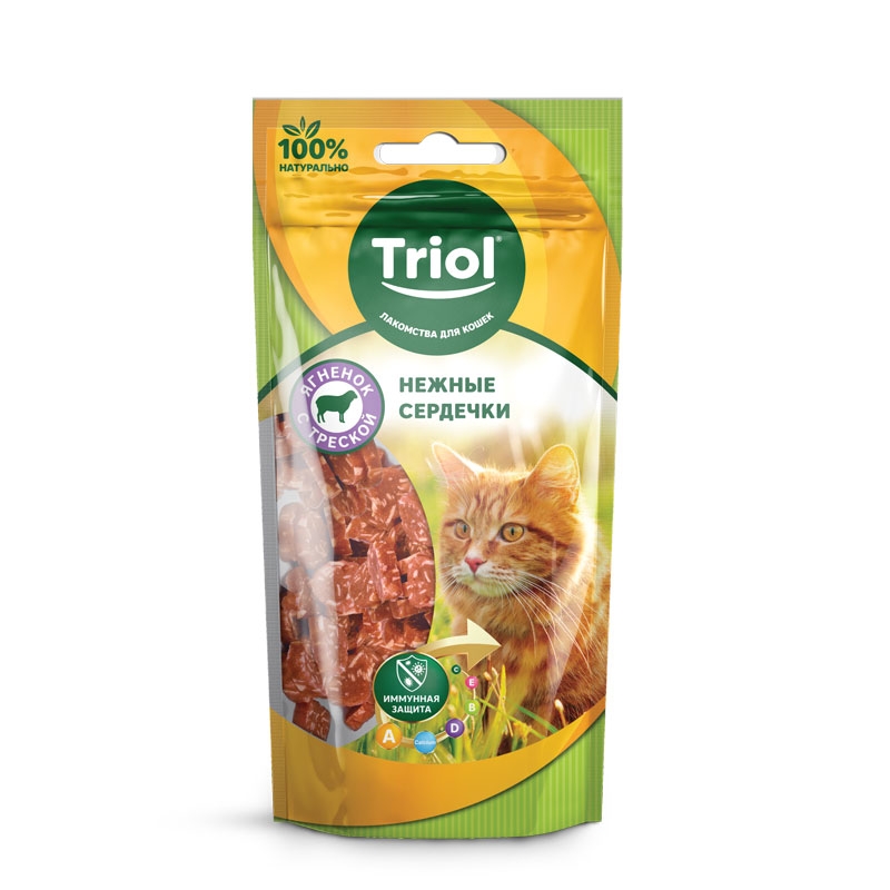 Нежные сердечки из ягненка с треской для кошек, 40г