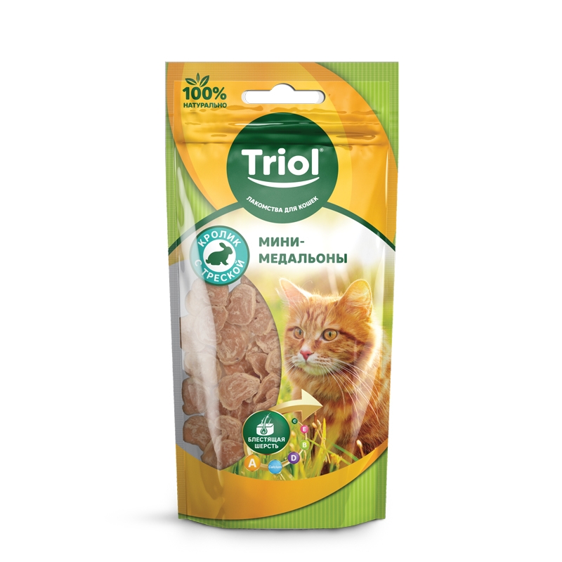 Мини-медальоны из кролика с треской для кошек, 40г