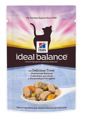 Hill's Ideal Balance влажный корм для кошек в паучах с аппетитной форелью
