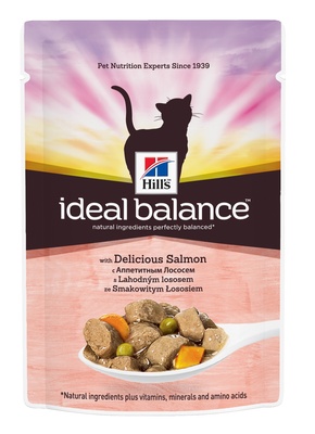 Hill's Ideal Balance влажный корм для кошек в паучах с аппетитным лососем, Feline Adult