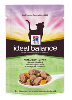 Hill's Ideal Balance влажный корм для кошек в паучах с сочной индейкой, Feline Adult