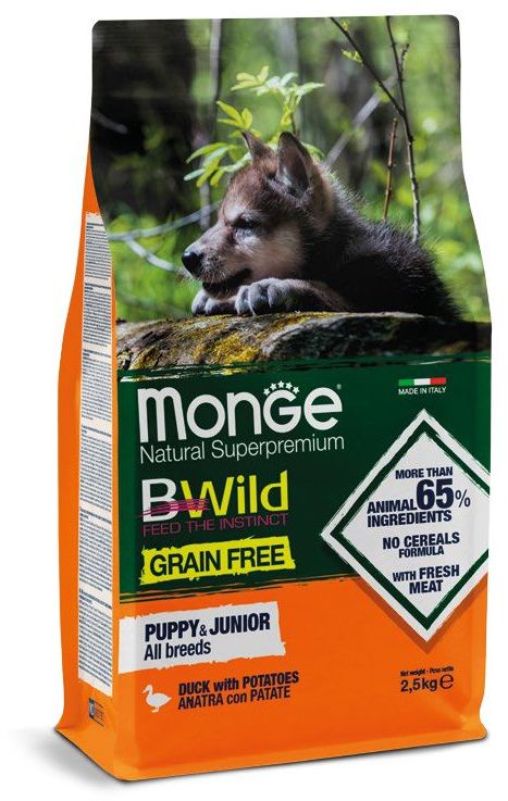 Monge Dog GRAIN FREE беззерновой корм для щенков утка с картофелем 2,5 кг